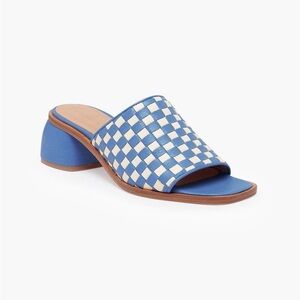 Paloma wool blue leather chess slides size 37 , women’s 7.5 checkerboard mule